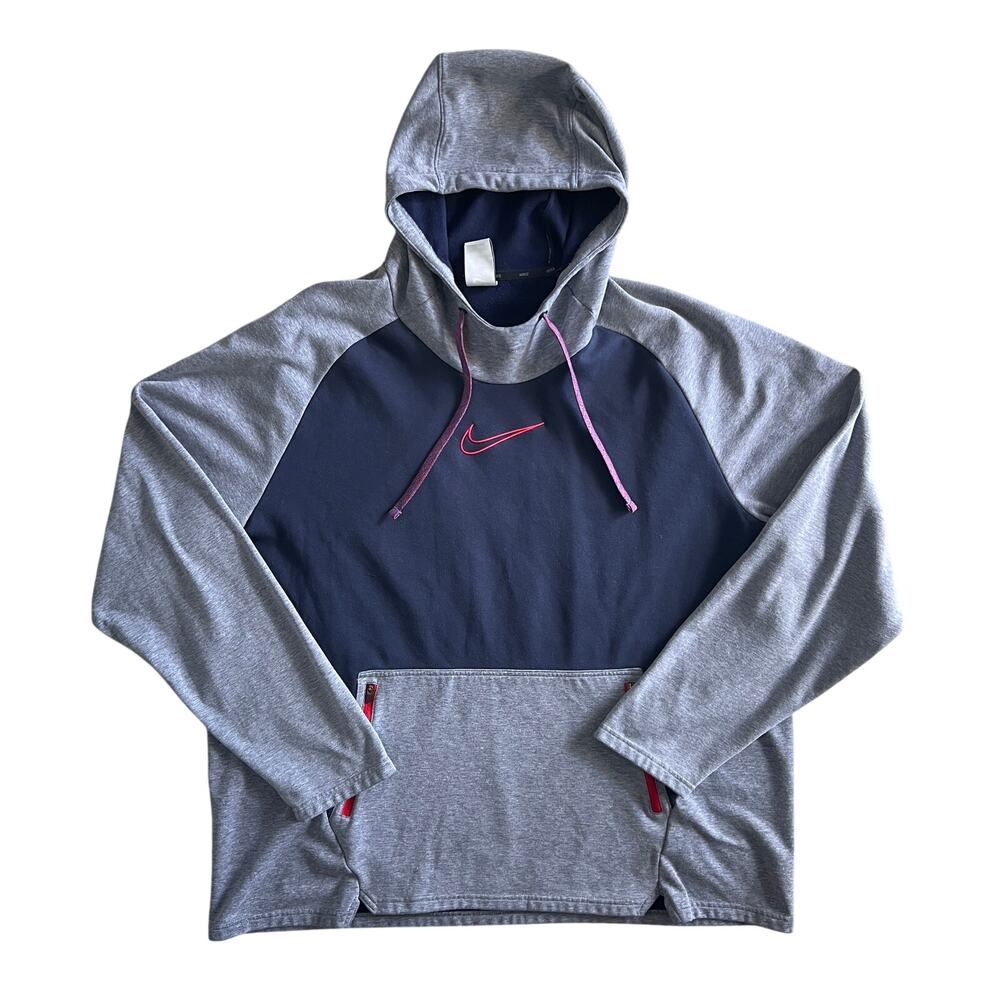 Nike Therma-FIT Hoodie Mens 3XL Gray Navy Pullover Sweatshirt